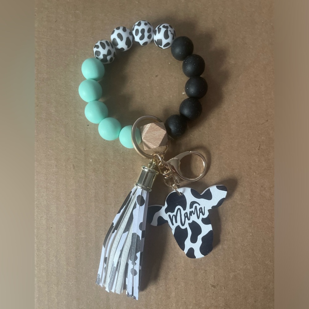 Wristlet Cow Keychain New